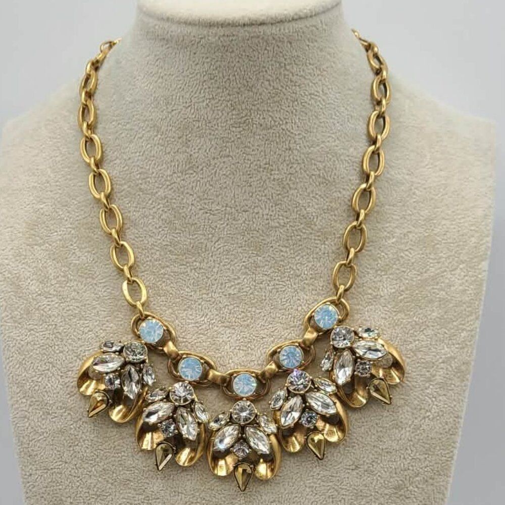 J Crew Gold Tone Crystal Chunky Statement Necklace